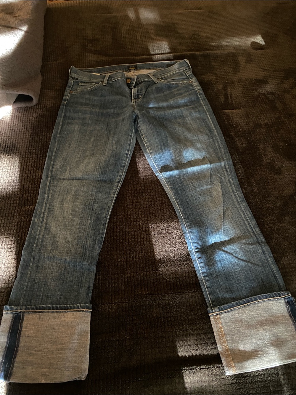 Citizens Of Humanity Washed Blue Straight-Leg Jeans with Cuffed Hem